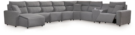 Tampa Furniture Outlet - Ashley Furniture - ModMax II Sectional - 8-Piece Power Reclining Sectional with Console / Salt and Pepper - 65906S47