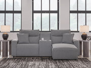 Tampa Furniture Outlet - Ashley Furniture - ModMax II Sectional - 3-Piece Power Reclining Sectional with Chaise and Console / Salt and Pepper - 65906S4