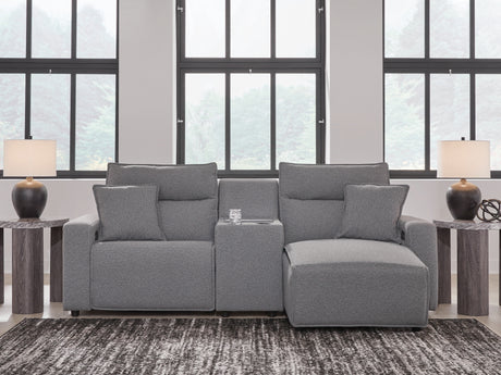 Tampa Furniture Outlet - Ashley Furniture - ModMax II Sectional - 3-Piece Power Reclining Sectional with Chaise and Console / Salt and Pepper - 65906S4