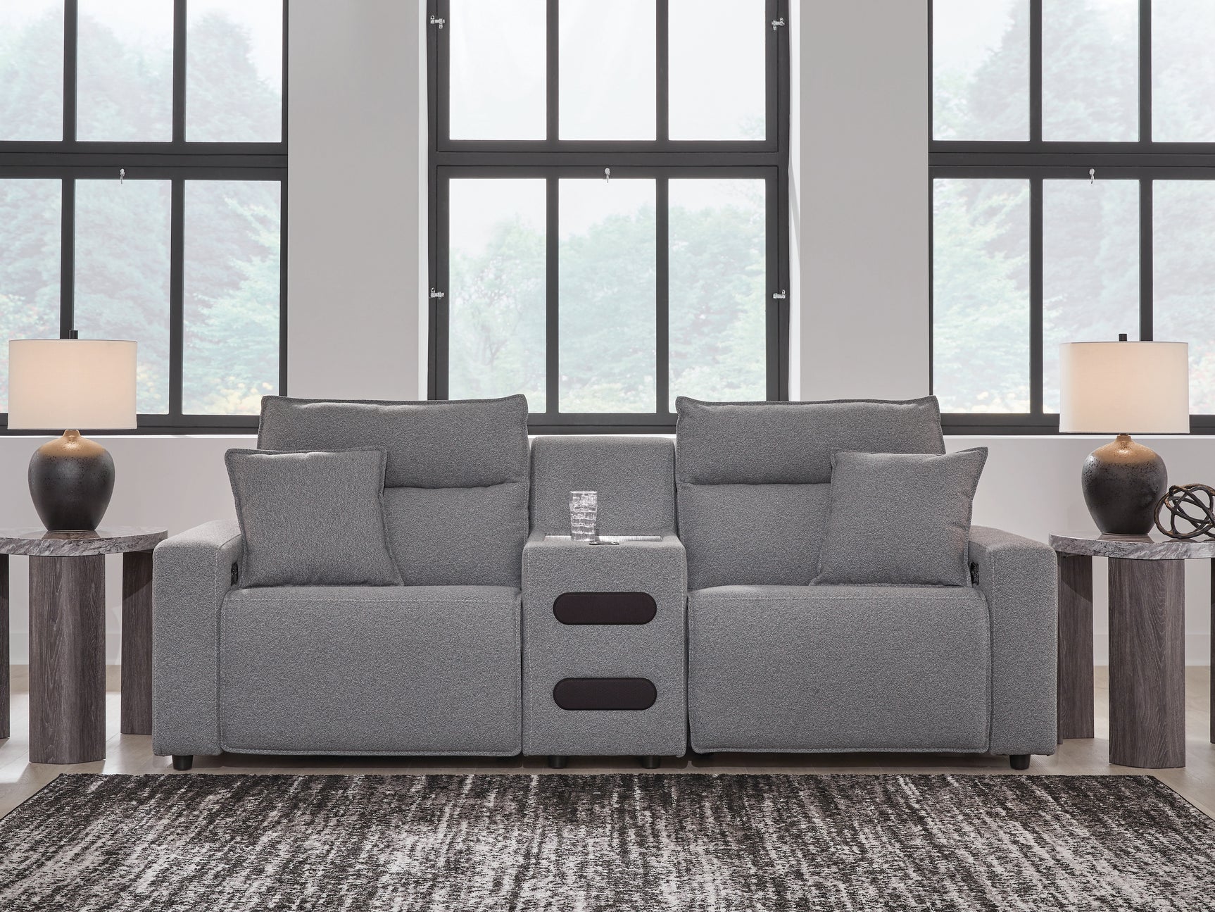Tampa Furniture Outlet - Ashley Furniture - ModMax II Sectional - 3-Piece Power Reclining Sectional with Audio Console / Salt and Pepper - 65906S2