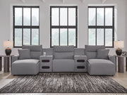 Tampa Furniture Outlet - Ashley Furniture - ModMax II Sectional - 5-Piece Power Reclining Sectional with Chaise and Audio Consoles / Salt and Pepper - 65906S15