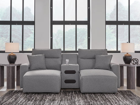 Tampa Furniture Outlet - Ashley Furniture - ModMax II Sectional - 3-Piece Power Reclining Sectional with Chaise and Audio Console / Salt and Pepper - 65906S12