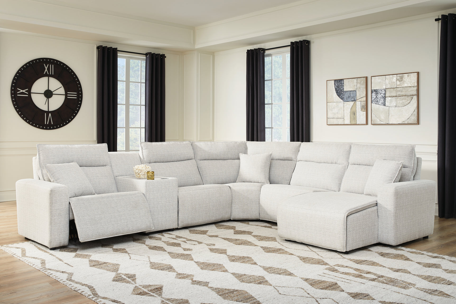 Tampa Furniture Outlet - Ashley Furniture - ModMax II Sectional - 6-Piece Power Reclining Sectional with Chaise and Console / Stone - 65907S6