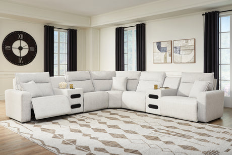 Tampa Furniture Outlet - Ashley Furniture - ModMax II Sectional - 7-Piece Power Reclining Sectional with Chaise and Audio Consoles / Stone - 65907S9