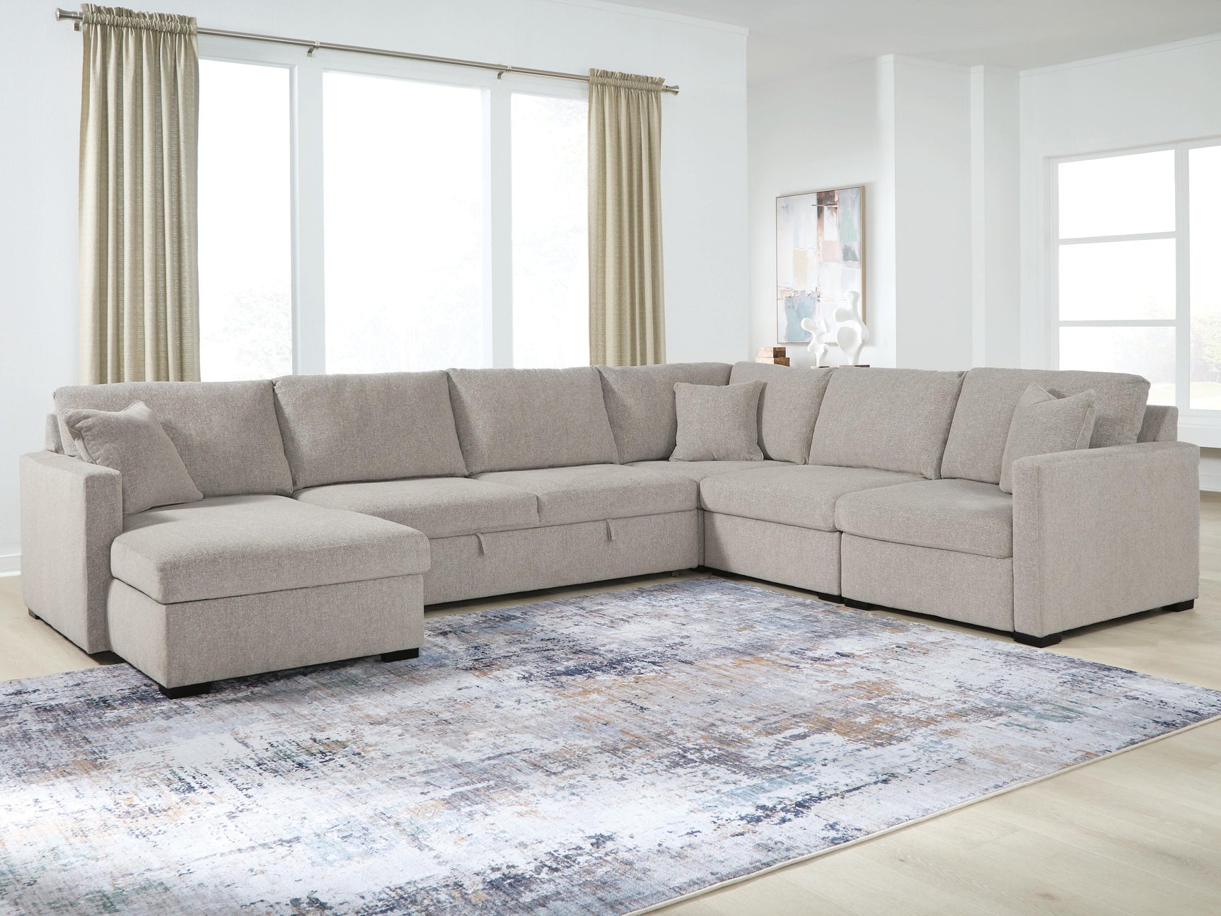 Tampa Furniture Outlet - Ashley Furniture - ModMax Luxe Sectional - RAF 5-Piece Sectional with Chaise and Pop Up Sleeper / Flint - 68605S97