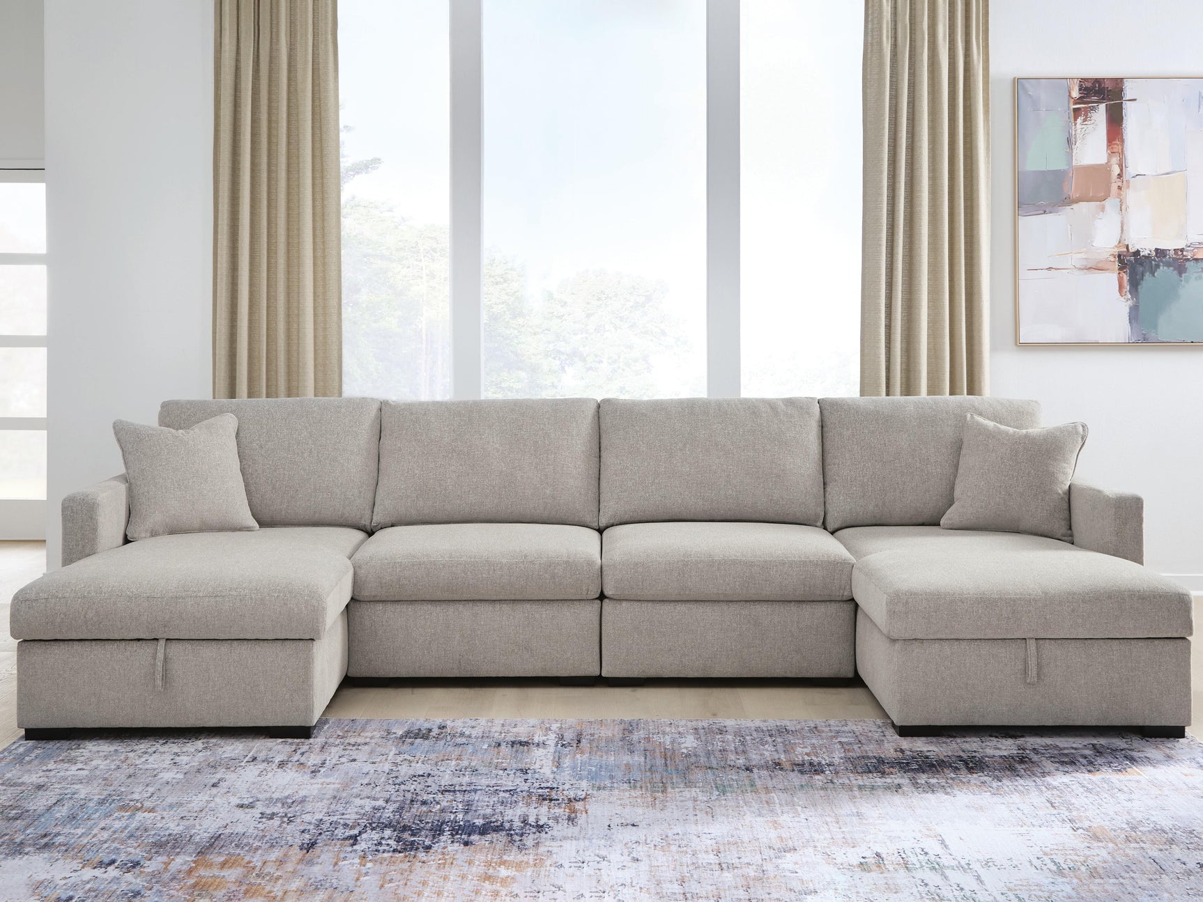 Tampa Furniture Outlet - Ashley Furniture - ModMax Luxe Sectional - RAF 4-Piece Double Storage Chaise Sectional / Flint - 68605S62