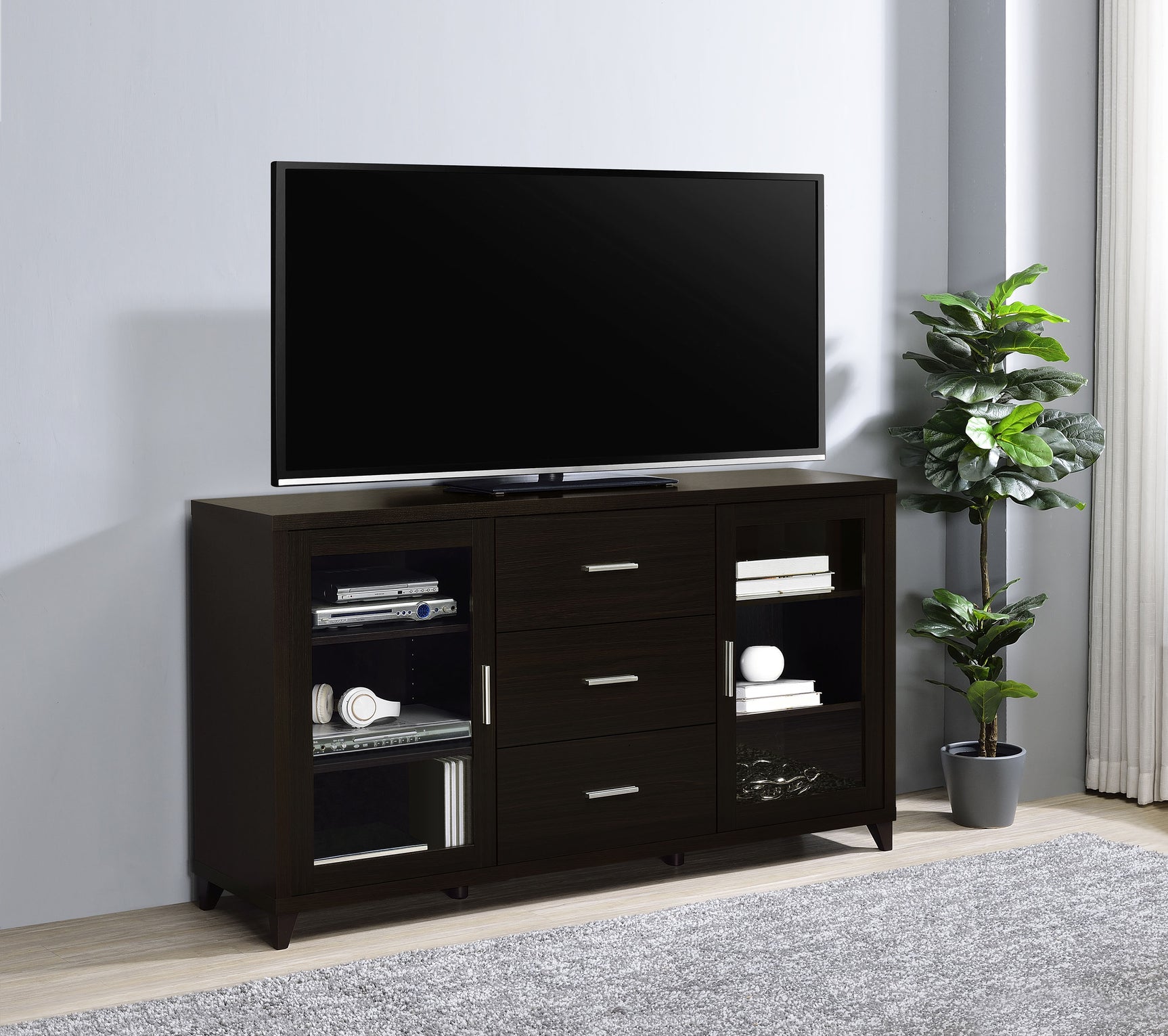 Lewes 2-door Engineered Wood 60-inch TV Stand Cappuccino - Tampa Furniture Outlet