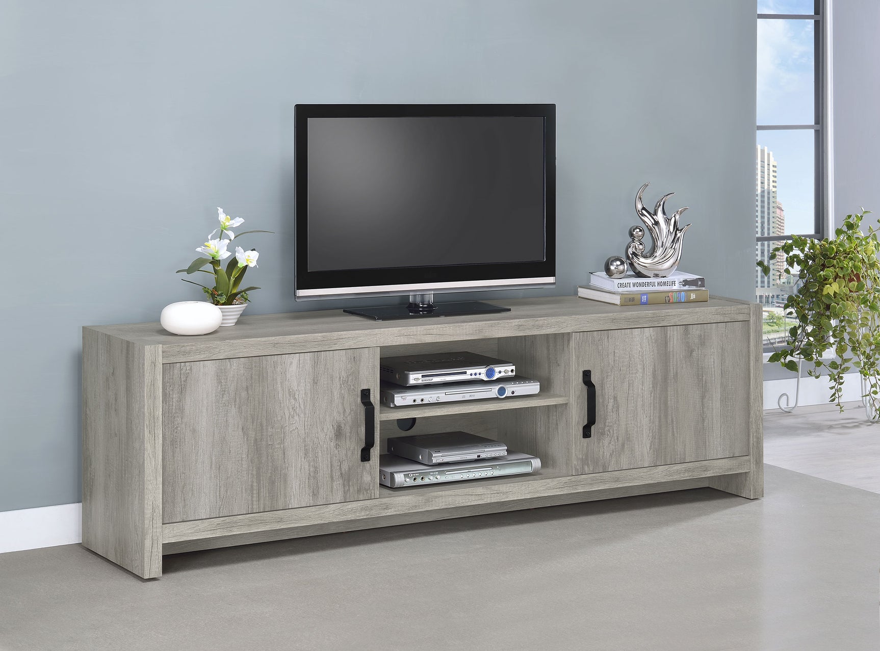 Burke 2-door Engineered Wood 71-inch TV Stand Grey Driftwood - Tampa Furniture Outlet