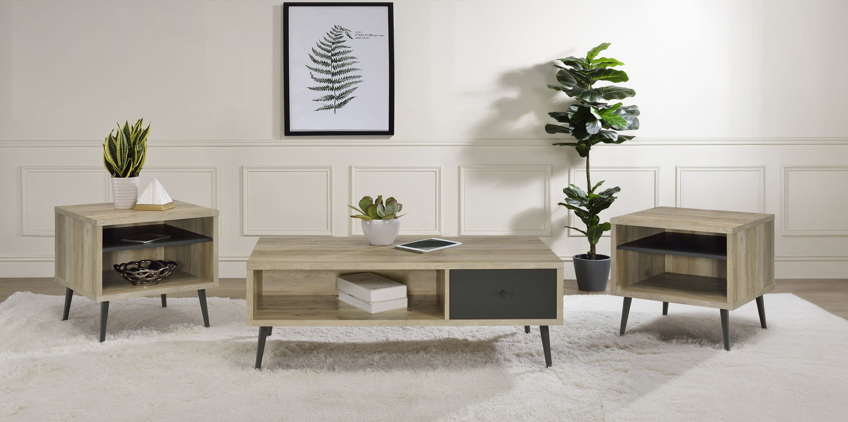 Tampa Furniture Outlet - Coaster - Welsh 3-piece Coffee and End Table Set Distressed Pine - 701038-S3