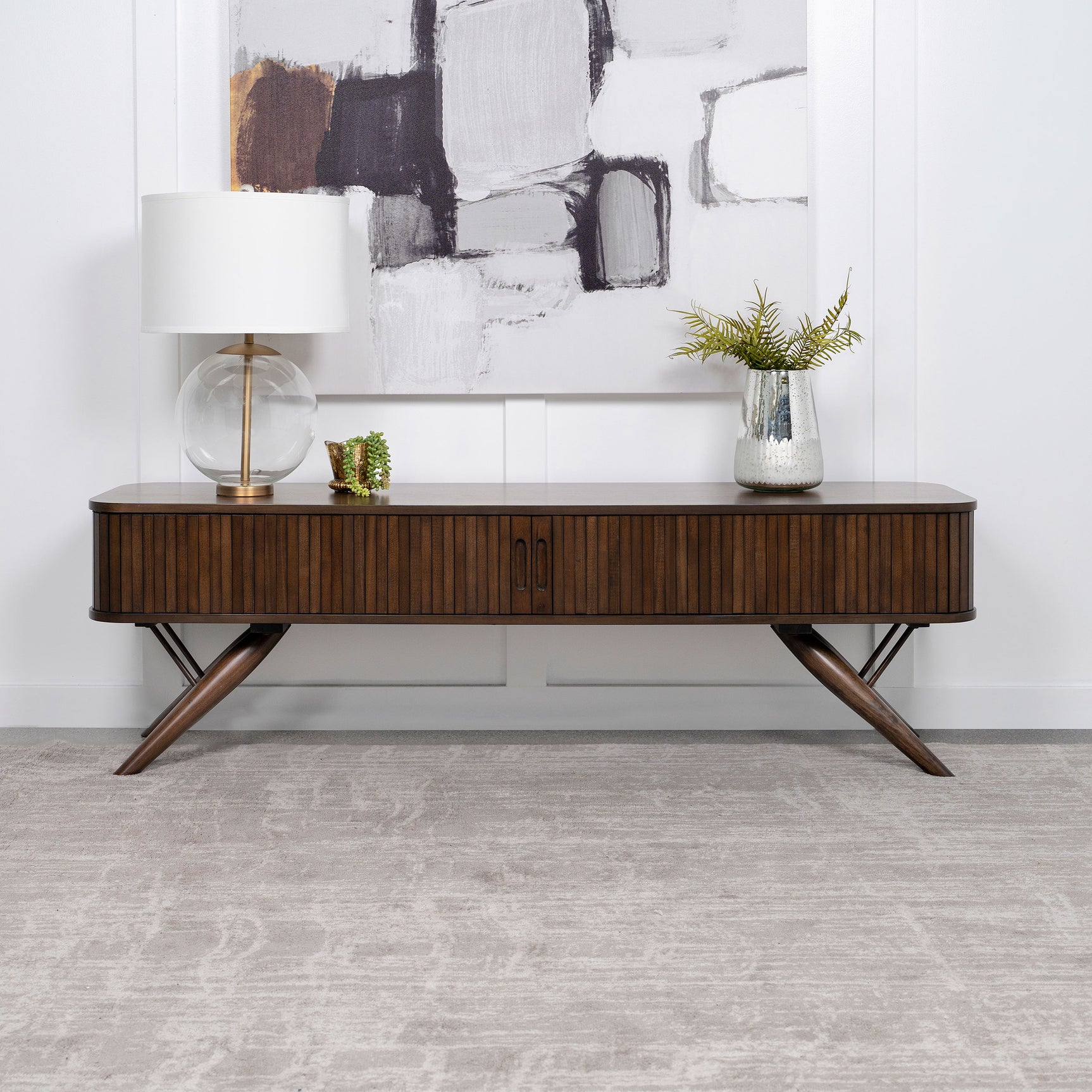 Valna Wood 71-inch TV Stand with Sliding Doors Walnut - Tampa Furniture Outlet