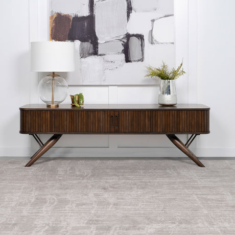 Valna Wood 71-inch TV Stand with Sliding Doors Walnut - Tampa Furniture Outlet