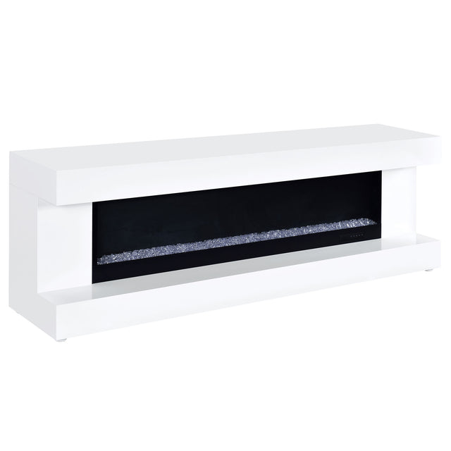 Tampa Furniture Outlet - Coaster - Mallory TV Stand Fireplace Console Bluetooth Speaker White High Gloss - 701813