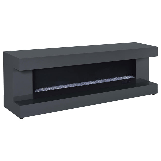 Tampa Furniture Outlet - Coaster - Mallory TV Stand Fireplace Console Bluetooth Speaker Grey High Gloss - 701823