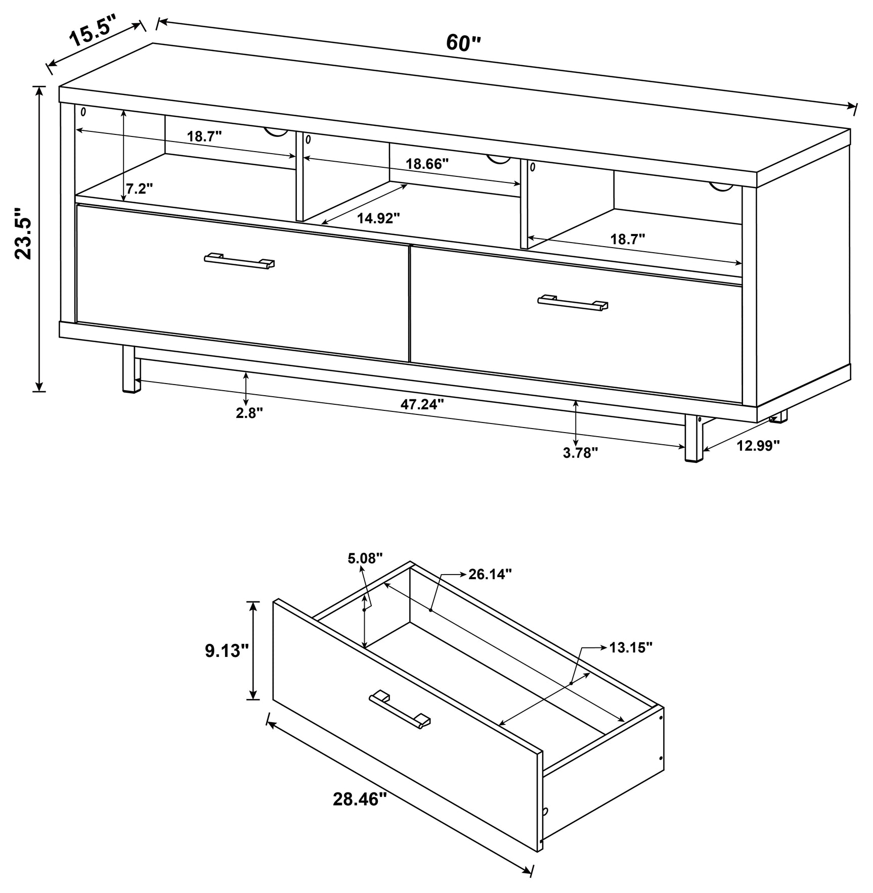 Casey 2-drawer Engineered Wood 60-inch TV Stand Cappuccino - Tampa Furniture Outlet