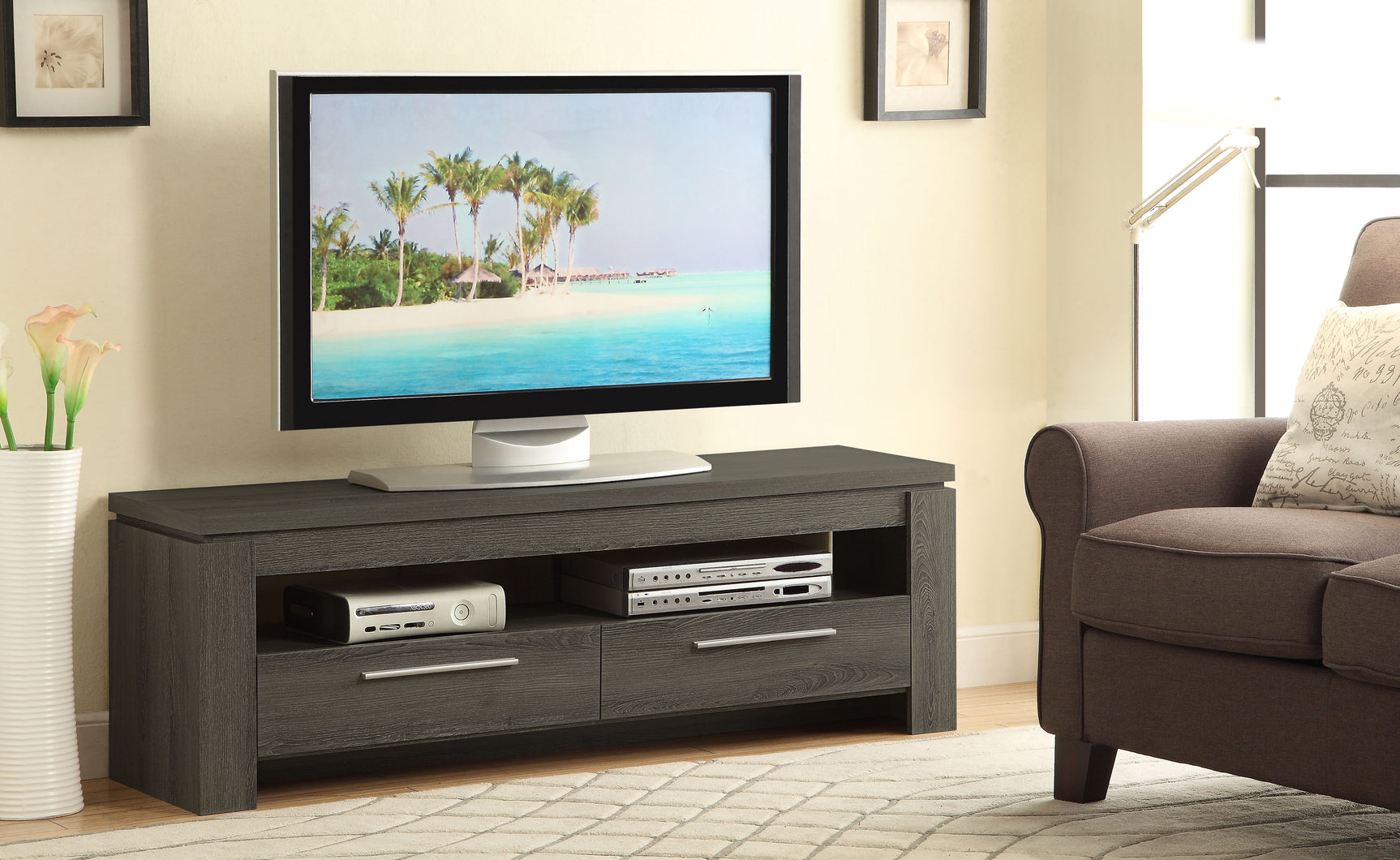 Elkton 2-drawer Engineered Wood 59-inch TV Stand Weathered Grey - Tampa Furniture Outlet