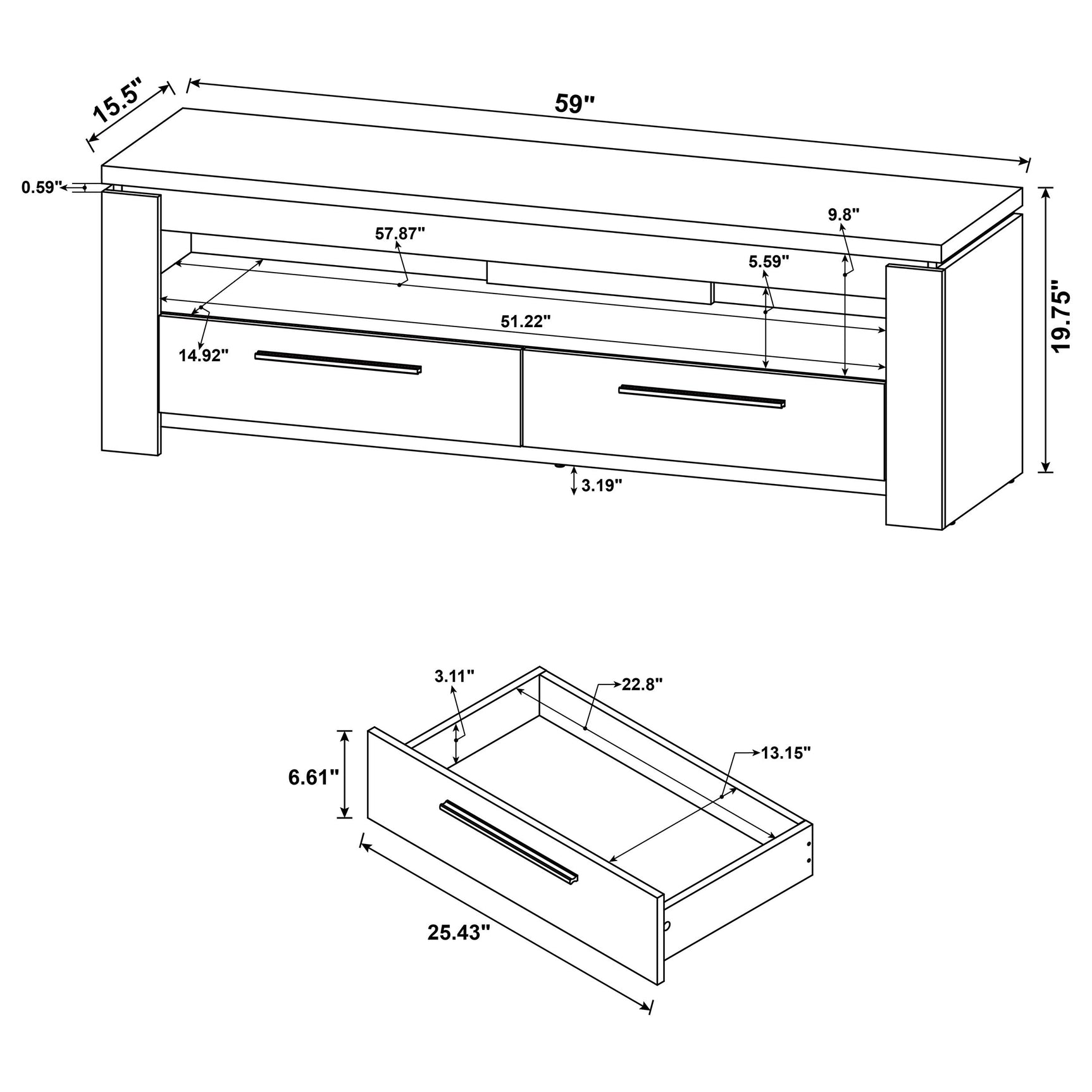 Elkton 2-drawer Engineered Wood 59-inch TV Stand Weathered Grey - Tampa Furniture Outlet