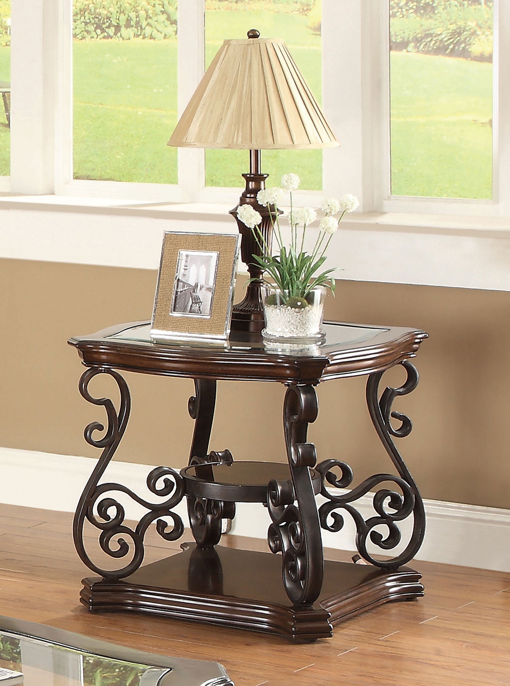 Laney 1-shelf Glass Top Square End Table Deep Merlot - Tampa Furniture Outlet