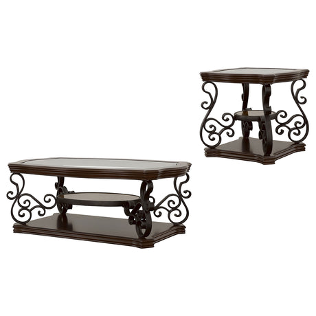 Laney 2-piece Glass Top Coffee and End Table Set Dark Merlot - Tampa Furniture Outlet