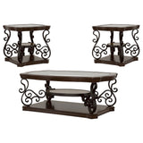 Laney 3-piece Glass Top Coffee and End Table Set Dark Merlot - Tampa Furniture Outlet