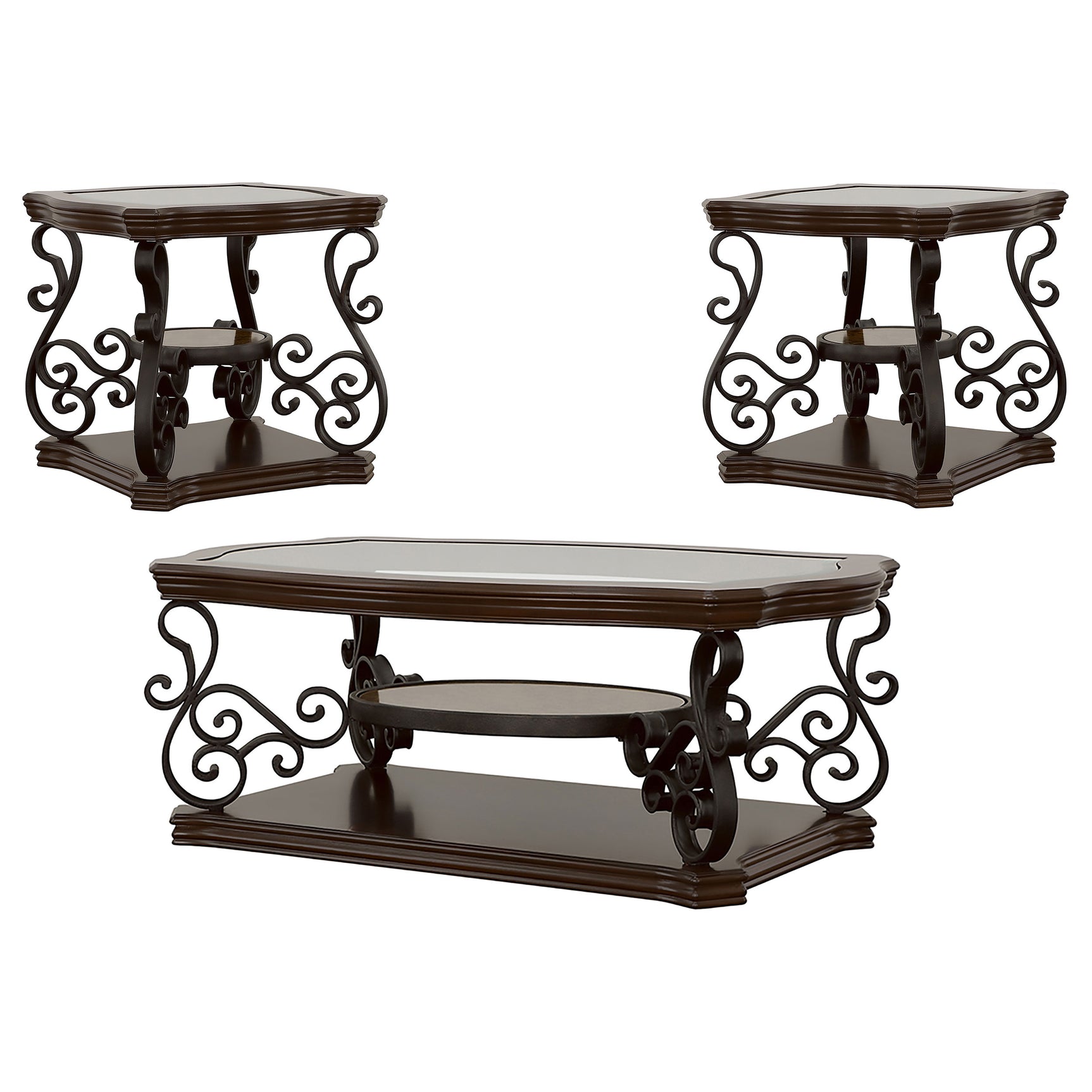 Laney 3-piece Glass Top Coffee and End Table Set Dark Merlot - Tampa Furniture Outlet