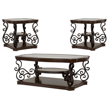 Laney 3-piece Glass Top Coffee and End Table Set Dark Merlot - Tampa Furniture Outlet