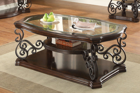 Laney 1-shelf Glass Top Rectangular Coffee Table Deep Merlot - Tampa Furniture Outlet