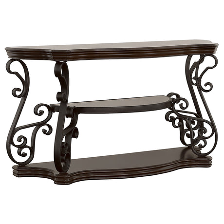 Tampa Furniture Outlet - Coaster - Laney Scrollwork Entryway Sofa Console Table Deep Merlot - 702449