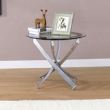 Brooke Round Glass Top Side End Table Metal Base Chrome - Tampa Furniture Outlet