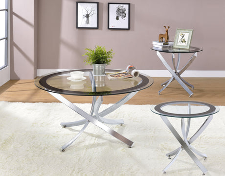 Tampa Furniture Outlet - Coaster - Brooke 3-piece Round Coffee and End Table Set Chrome - 702588-S3