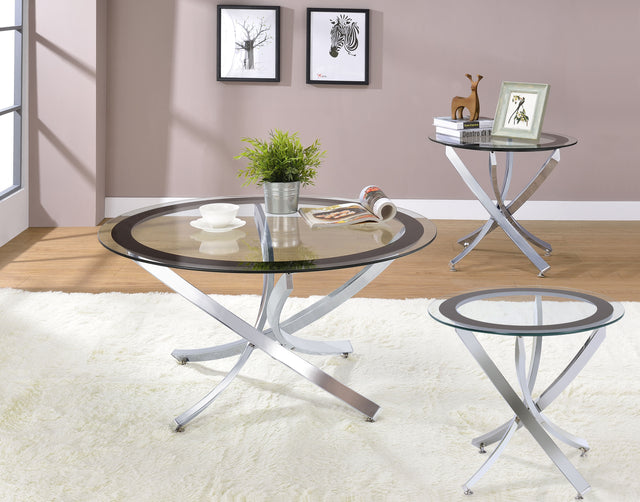 Tampa Furniture Outlet - Coaster - Brooke 3-piece Round Coffee and End Table Set Chrome - 702588-S3