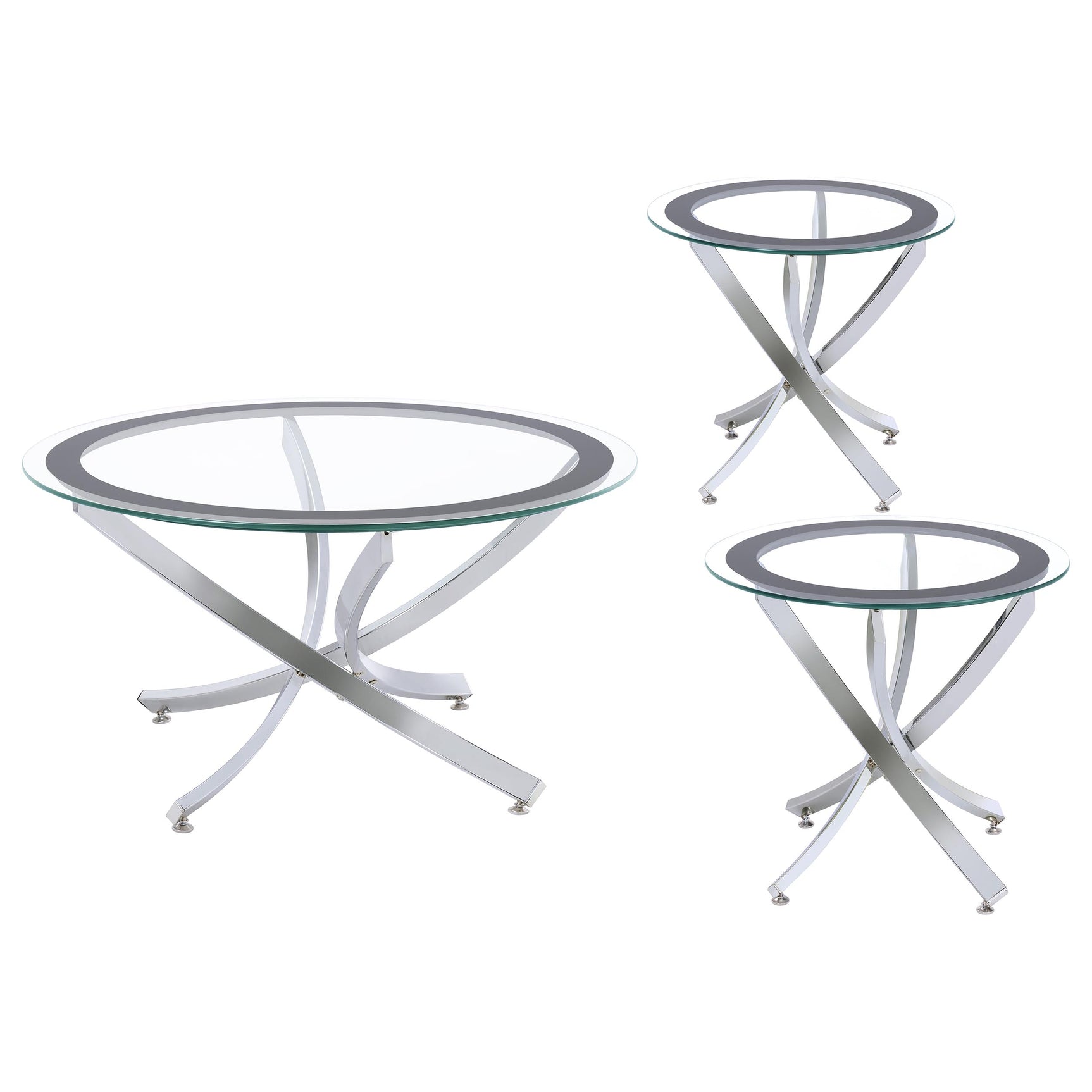Brooke 3-piece Round Coffee and End Table Set Chrome - Tampa Furniture Outlet