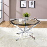 Brooke Round Glass Top Coffee Table Metal Base Chrome - Tampa Furniture Outlet