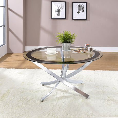 Brooke Round Glass Top Coffee Table Metal Base Chrome - Tampa Furniture Outlet