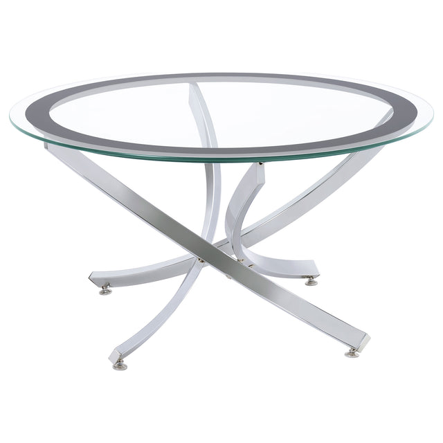 Tampa Furniture Outlet - Coaster - Brooke Round Glass Top Coffee Table Metal Base Chrome - 702588