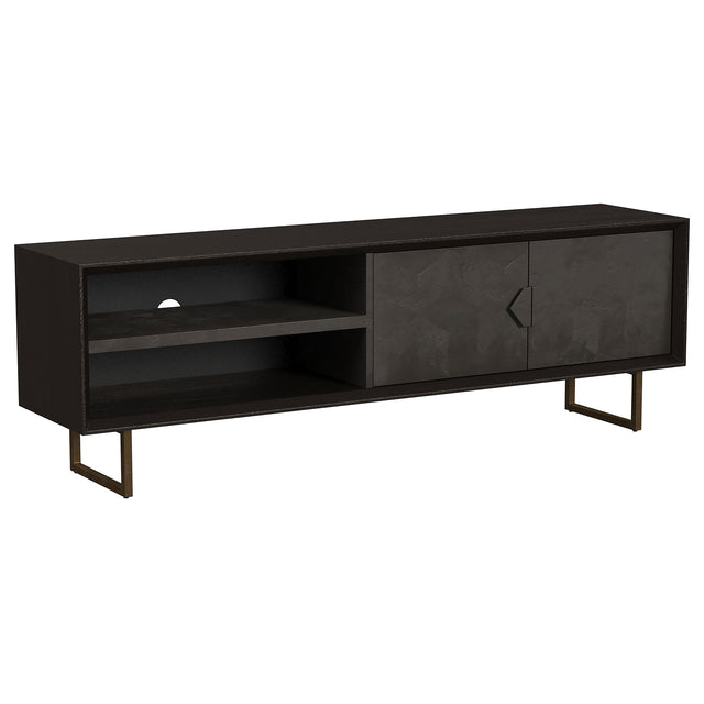 Tampa Furniture Outlet - Coaster - Marsden 2-door Mango Wood 70-inch TV Stand Charcoal Black - 703003
