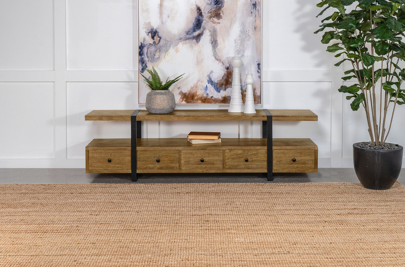 Otto 5-drawer Mango Wood 70-inch TV Stand Media Console Brown - Tampa Furniture Outlet