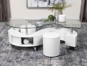 Tampa Furniture Outlet - Coaster - Buckley 3-piece Coffee Table and Stools Set White High Gloss - 703400