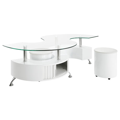 Buckley 3-piece Coffee Table and Stools Set White High Gloss - Tampa Furniture Outlet
