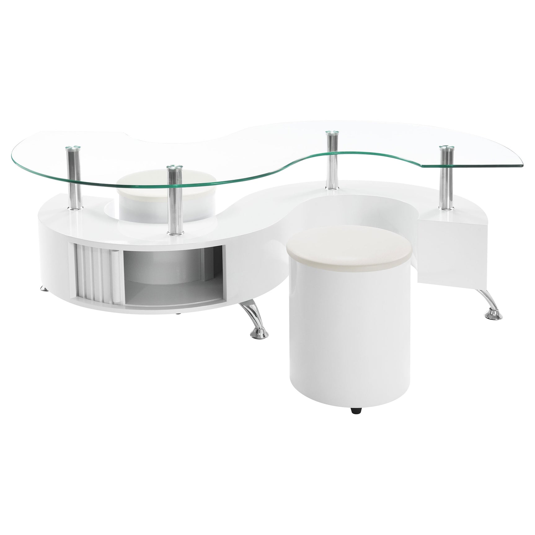 Buckley 3-piece Coffee Table and Stools Set White High Gloss - Tampa Furniture Outlet