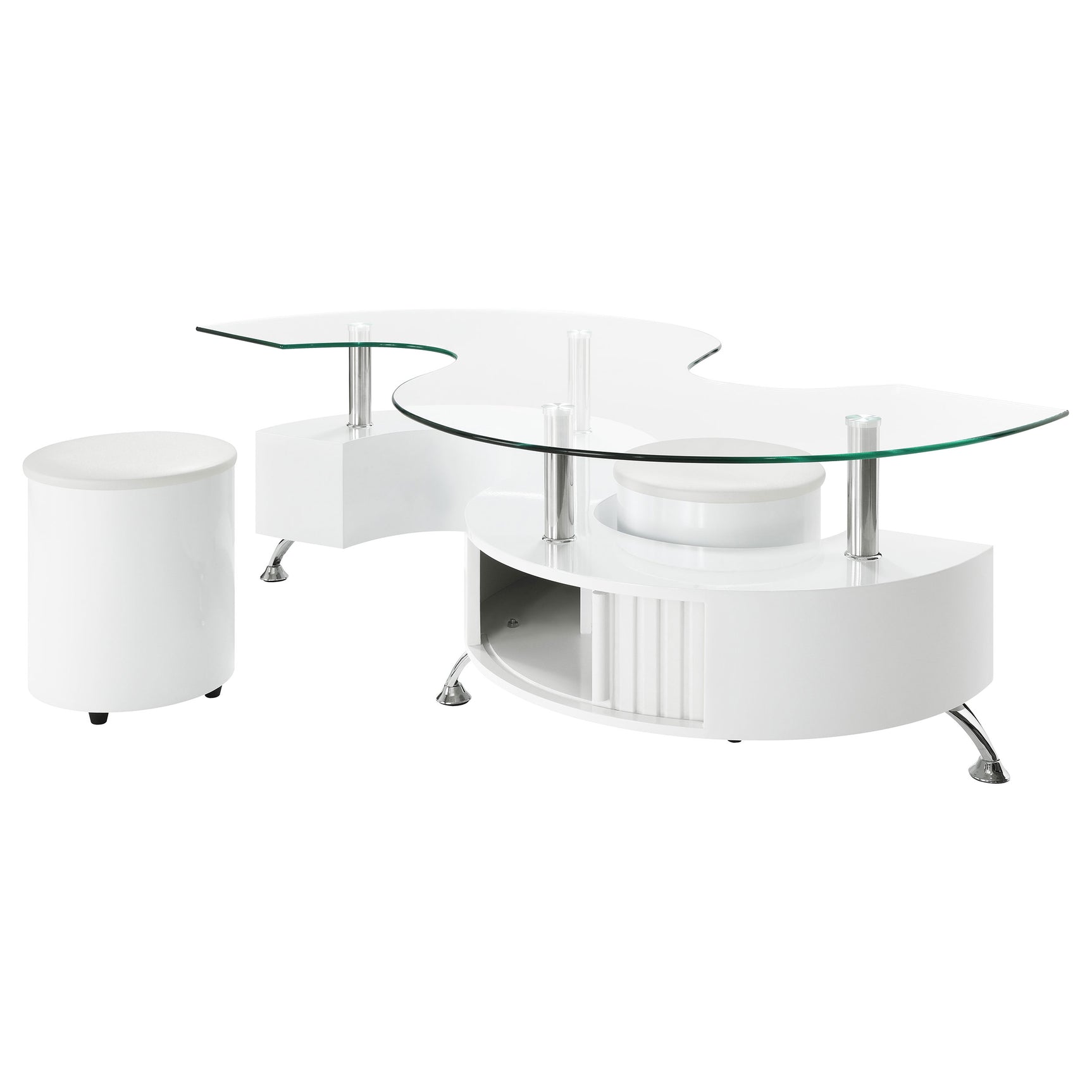 Buckley 3-piece Coffee Table and Stools Set White High Gloss - Tampa Furniture Outlet