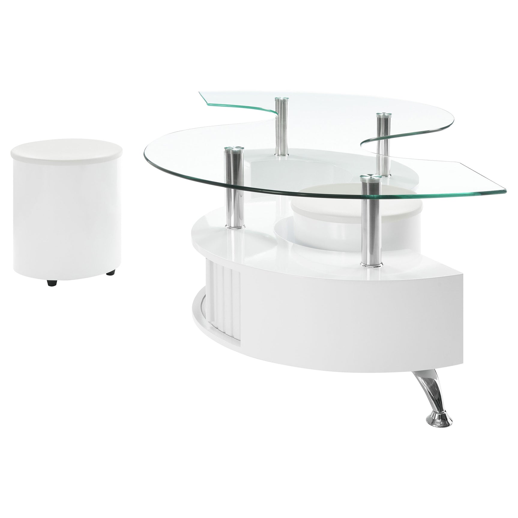 Buckley 3-piece Coffee Table and Stools Set White High Gloss - Tampa Furniture Outlet