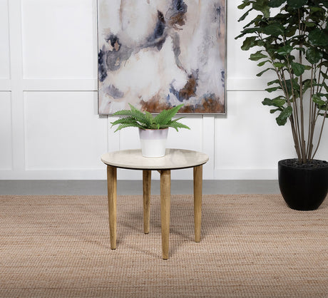 Aldis Round Marble Top Side End Table White and Natural - Tampa Furniture Outlet