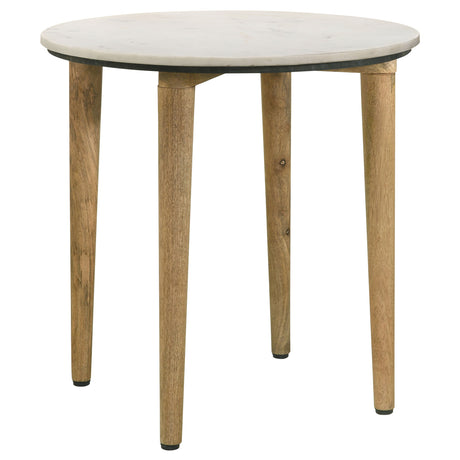 Tampa Furniture Outlet - Coaster - Aldis Round Marble Top Side End Table White and Natural - 703717