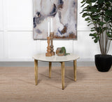 Aldis Round Marble Top Coffee Table White and Natural - Tampa Furniture Outlet