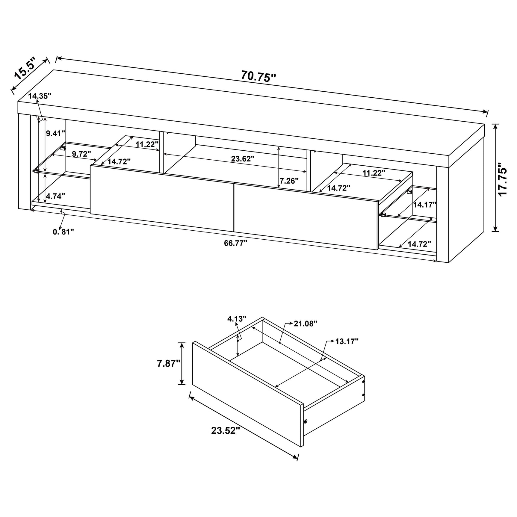 Jude 2-drawer Engineered Wood 71-inch TV Stand High Gloss White - Tampa Furniture Outlet