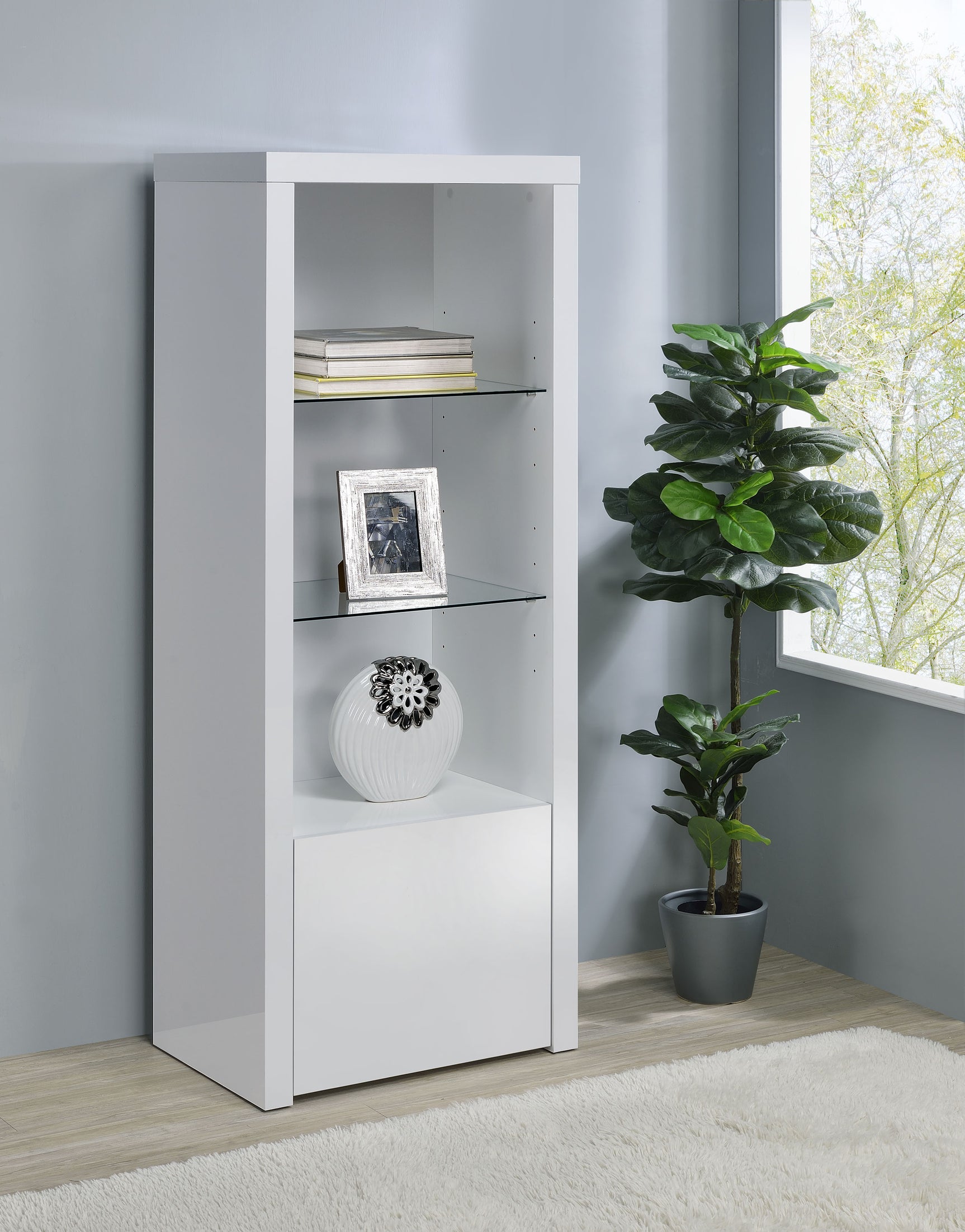 Jude 3-shelf Engineered Wood Media Tower High Gloss White - Tampa Furniture Outlet