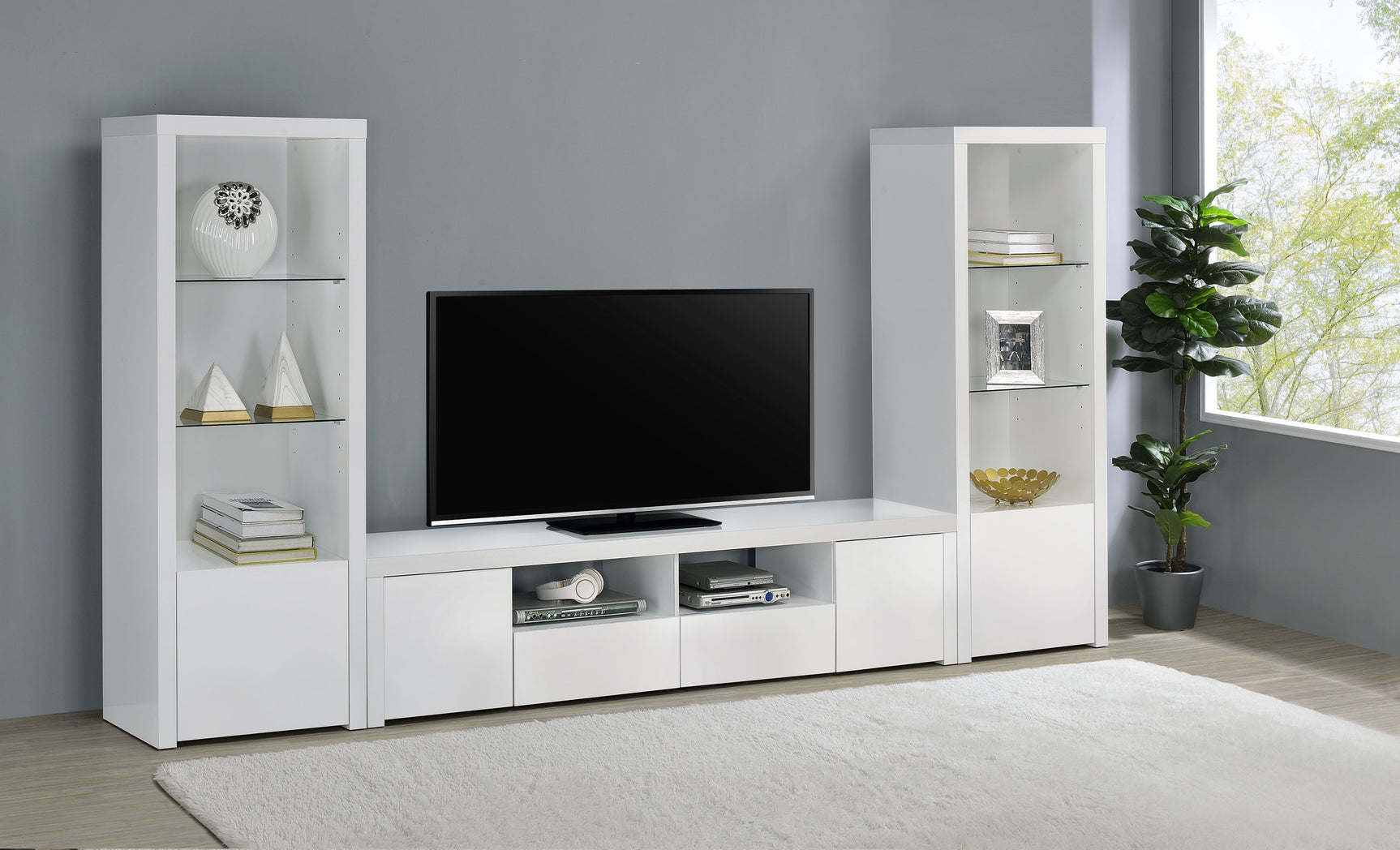 Jude 3-shelf Engineered Wood Media Tower High Gloss White - Tampa Furniture Outlet