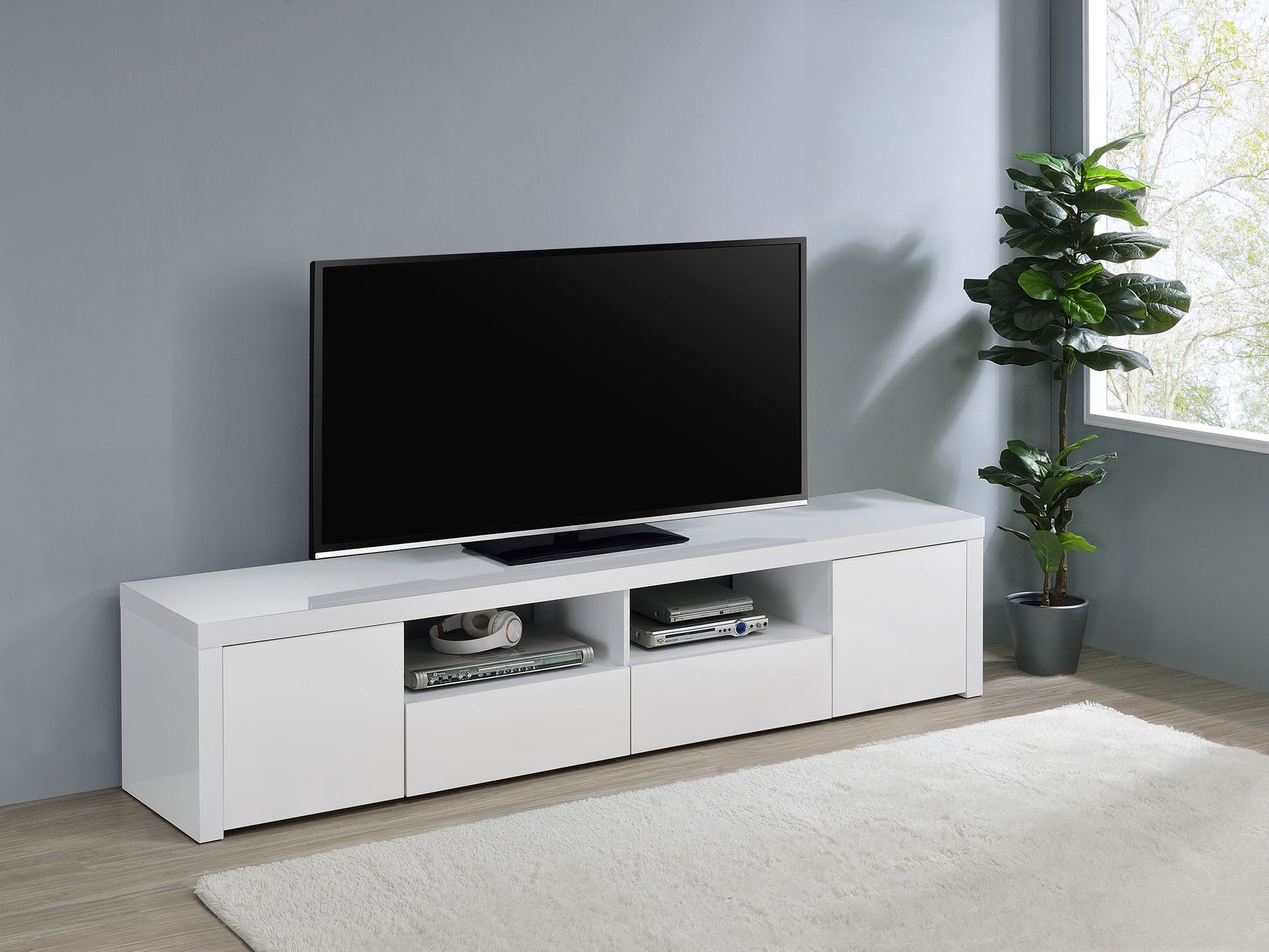 Jude 2-door Engineered Wood 79-inch TV Stand High Gloss White - Tampa Furniture Outlet