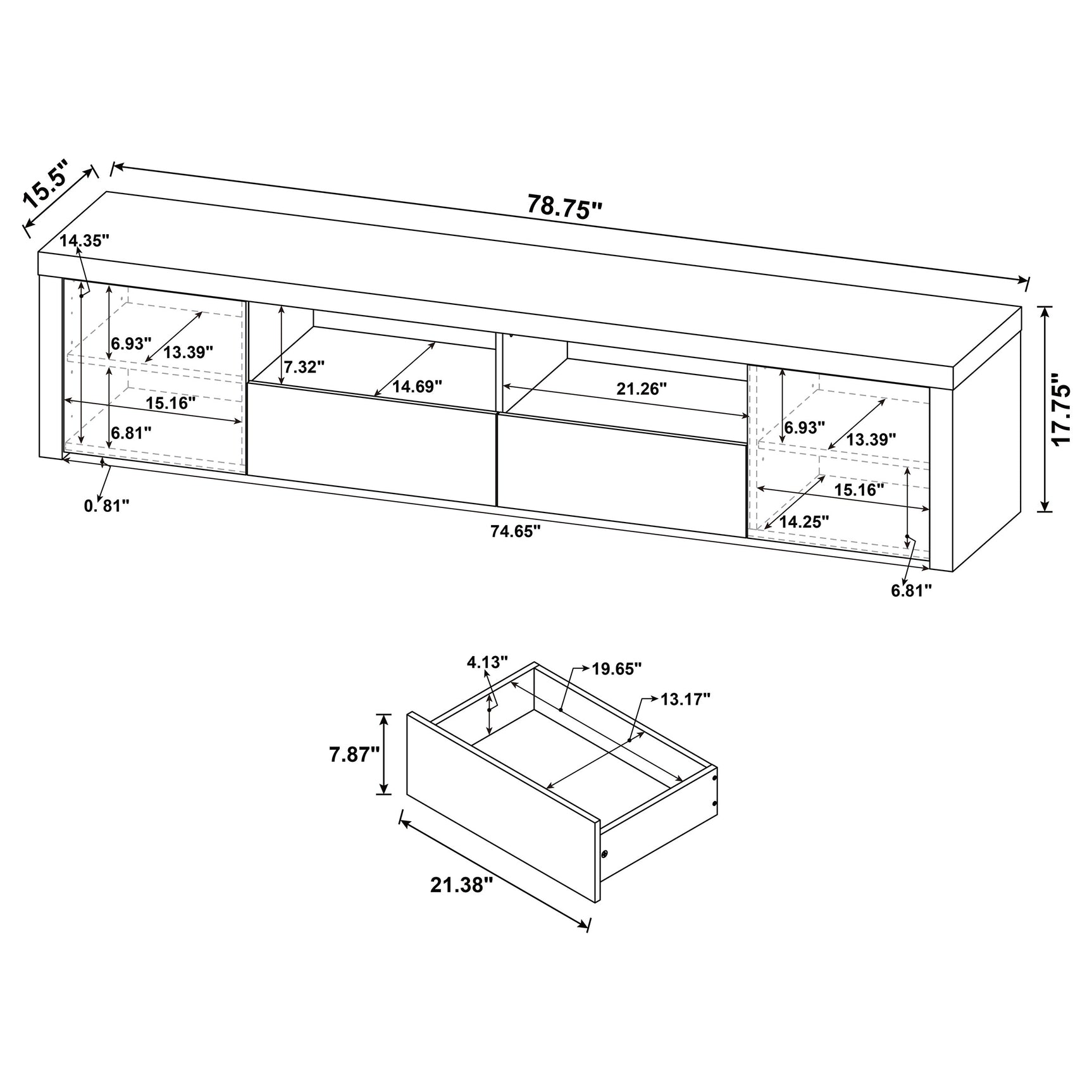 Jude 2-door Engineered Wood 79-inch TV Stand High Gloss White - Tampa Furniture Outlet
