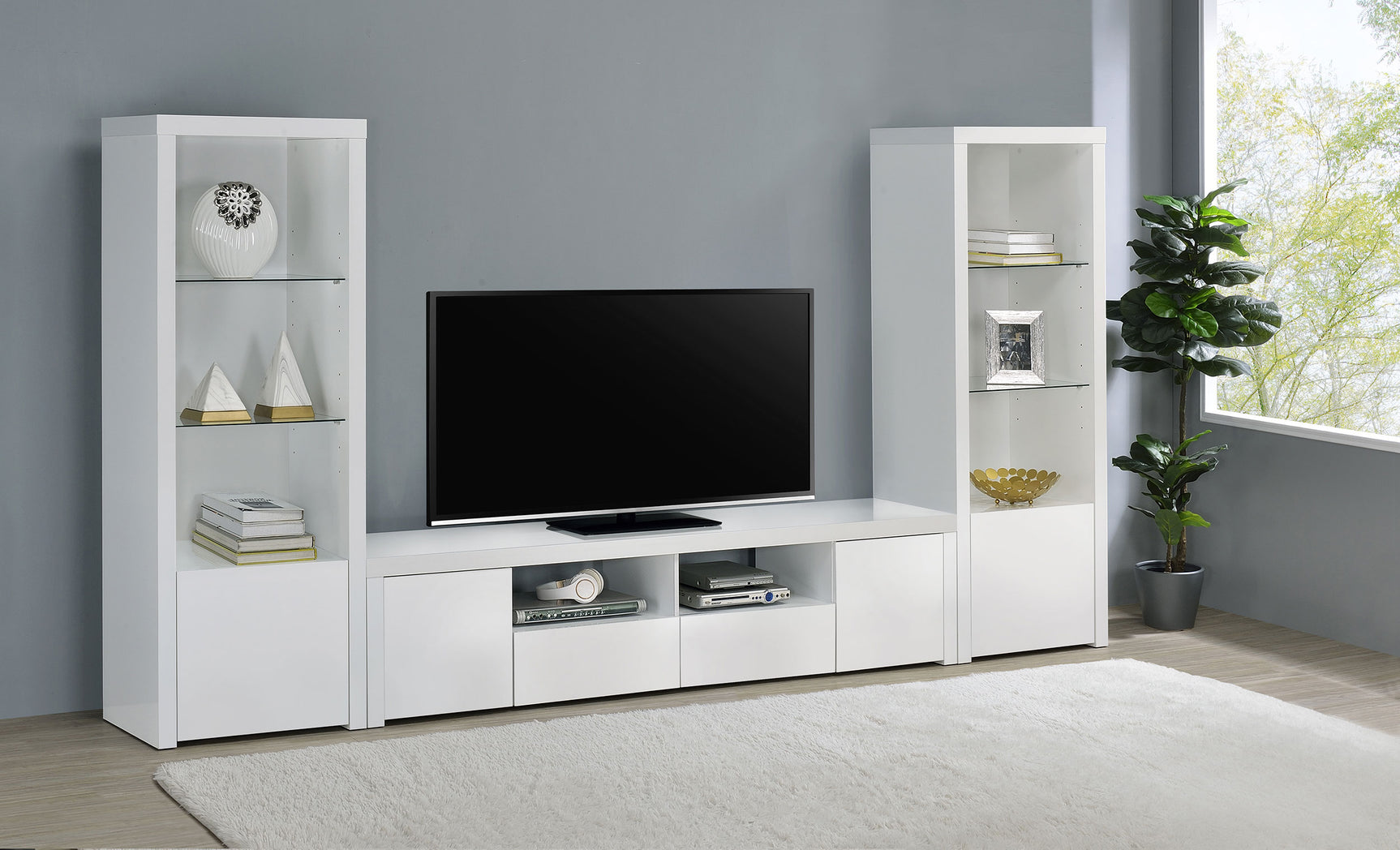 Jude 2-door Engineered Wood 79-inch TV Stand High Gloss White - Tampa Furniture Outlet